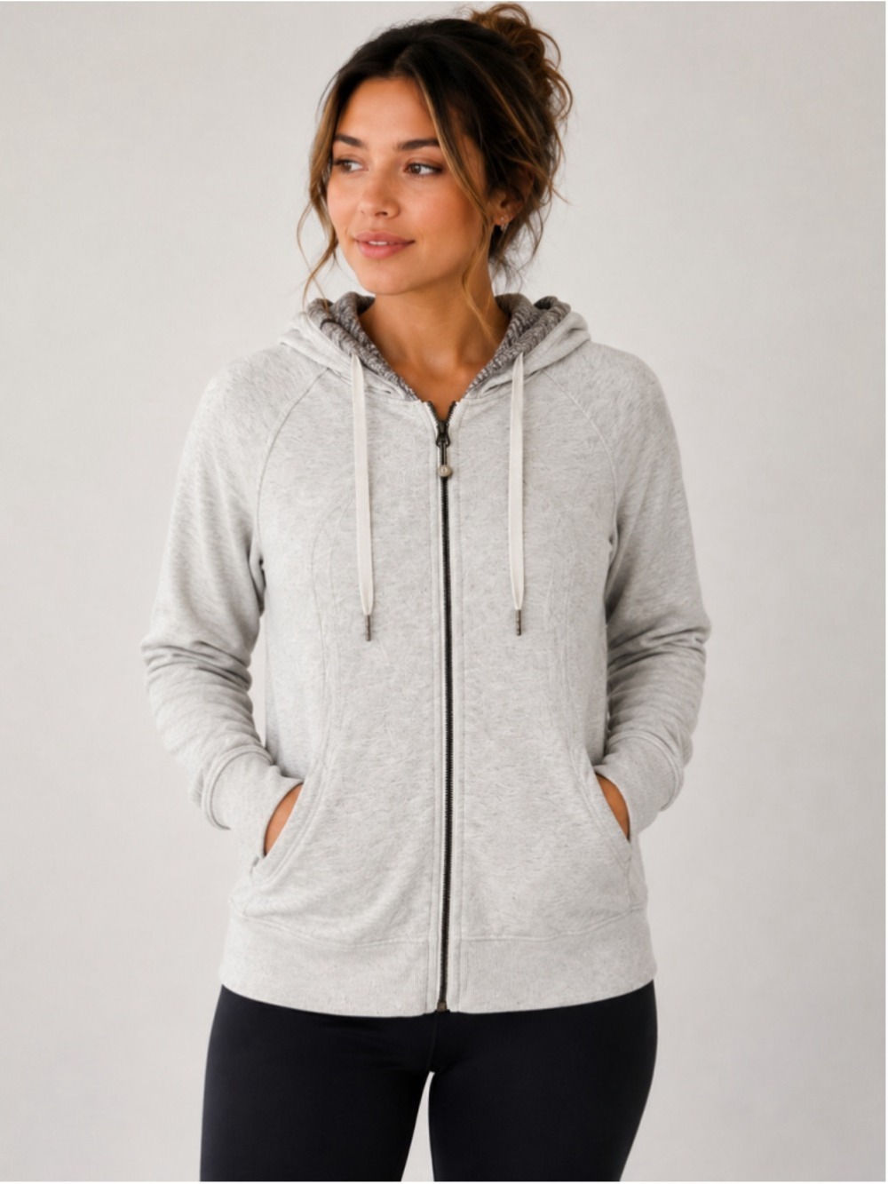 Lululemon Back To Class Jacket Heathered White Glen Check Polar Cream Size 8